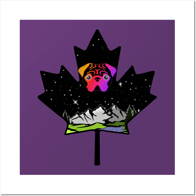 Canadian Maple Leaf Pug - Orange/Pink/Purple Wall Art by Inugoya